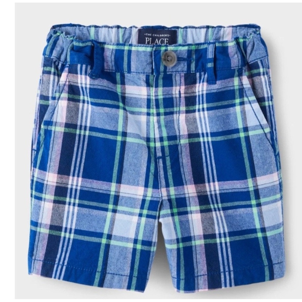 The Children's Place Boy's Shorts Adjustable Waist Blue Plaid Casual Size 4T